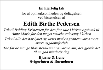 Taksigelsen for Edith Birthe Pedersen - Brønderslev