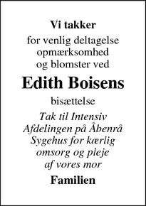 Taksigelsen for Edith Boisen - HADERSLEV