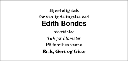 Taksigelsen for Edith Bondes - Maribo