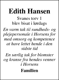 Taksigelsen for Edith Hansen - Horsens