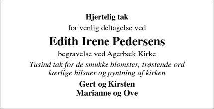 Taksigelsen for Edith Irene Pedersen - Agerbæk