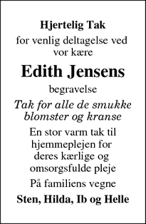 Taksigelsen for Edith Jensens - Klovborg
