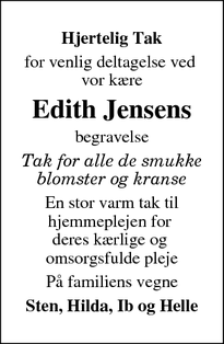 Taksigelsen for Edith Jensens - Klovborg