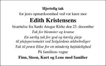 Taksigelsen for Edith Kristensens - Ribe