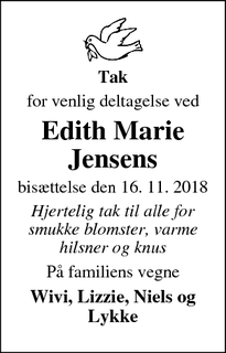 Taksigelsen for Edith Marie Jensens - Slagelse