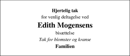 Taksigelsen for Edith Mogensens - Hørslevbole