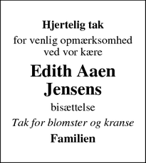 Taksigelsen for Edith Aaen
Jensens - Engesvang