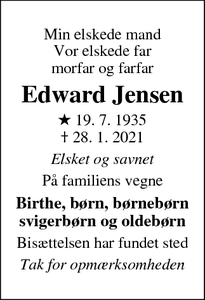 Dødsannoncen for Edward Jensen - Frølunde