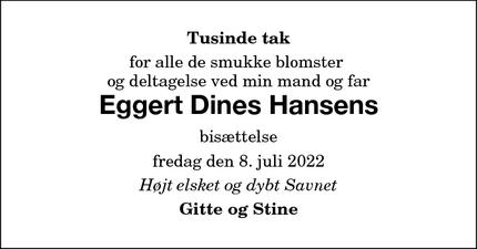 Taksigelsen for Eggert Dines Hansens - Nykøbing F