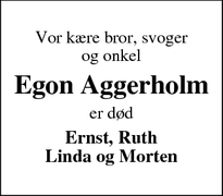 Dødsannoncen for Egon Aggerholm - Ringkøbing