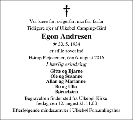 Dødsannoncen for Egon Andresen - Sønderborg