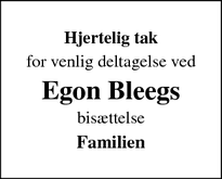 Dødsannoncen for Egon Bleegs - Hviding