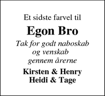 Dødsannoncen for Egon Bro - Ringkøbing, Danmark