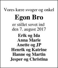 Dødsannoncen for Egon Bro - Ringkøbing