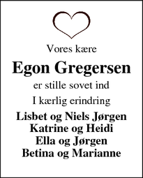 Dødsannoncen for Egon Gregersen - Skjern