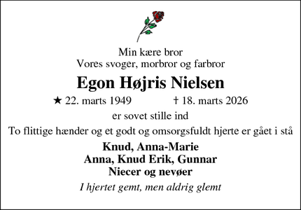 Dødsannoncen for Egon H&oslash;jris Nielsen - lemvig
