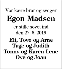 Dødsannoncen for Egon Madsen - Gørding