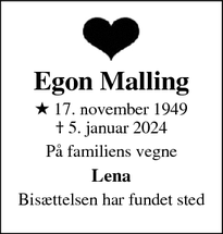 Dødsannoncen for Egon Malling - Fredensborg 