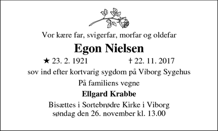Dødsannoncen for Egon Nielsen - Viborg