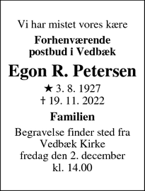 Dødsannoncen for Egon R. Petersen - Holte
