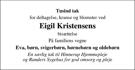 Taksigelsen for Eigil Kristensen - Hinnerup