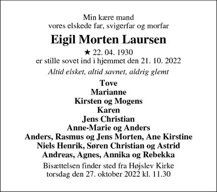 Dødsannoncen for Eigil Morten Laursen - Dommerby, Skive