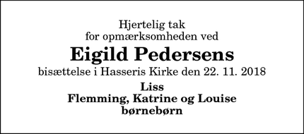 Dødsannoncen for Eigild Pedersens - Aalborg