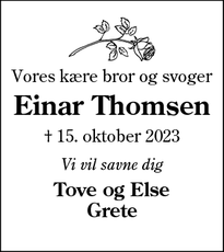 Dødsannoncen for Einar Thomsen - Ribe