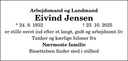 Dødsannoncen for Eivind Jensen - Malling