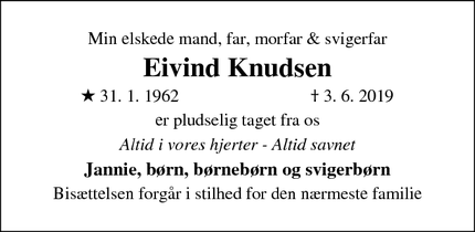 Dødsannoncen for Eivind Knudsen - Gribskov