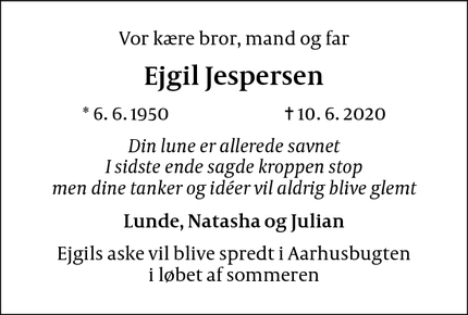 Dødsannoncen for Ejgil Jespersen - København