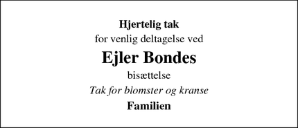 Taksigelsen for Ejler Bondes - Jebjerg