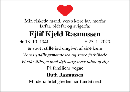 Dødsannoncen for Ejlif Kjeld Rasmussen - Skanderborg