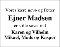 Dødsannoncen for Ejner Madsen - Spøttrup