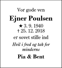 Dødsannoncen for Ejner Poulsen - Herning