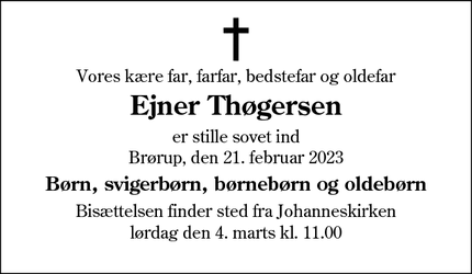 Dødsannoncen for Ejner Thøgersen - Brørup