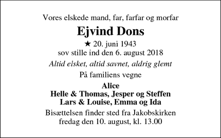 Dødsannoncen for Ejvind Dons - Roskilde