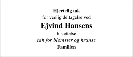 Taksigelsen for Ejvind Hansens - Kærup