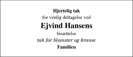 Taksigelsen for Ejvind Hansens - Kærup