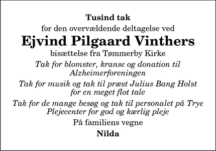 Taksigelsen for Ejvind Pilgaard Vinthers - Frøstrup