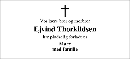 Dødsannoncen for Ejvind Thorkildsen - Ejstrupholm