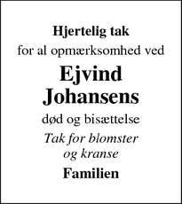 Taksigelsen for Ejvind
Johansens - Danmark
