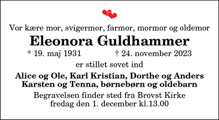 Dødsannoncen for Eleonora Guldhammer - Brovst