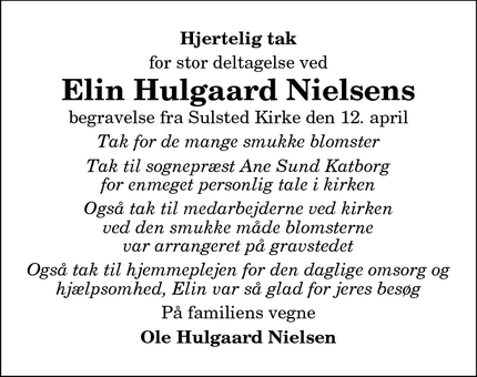 Taksigelsen for Elin Hulgaard Nielsen - Vestbjerg