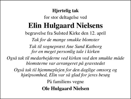 Taksigelsen for Elin Hulgaard Nielsen - Vestbjerg