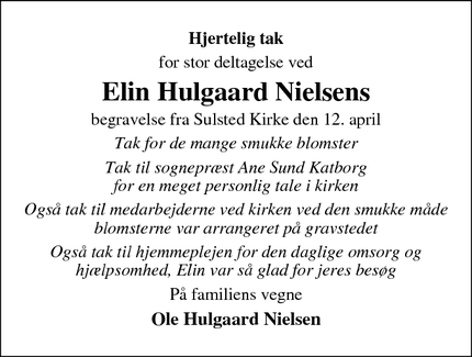 Taksigelsen for Elin Hulgaard Nielsen - Vestbjerg