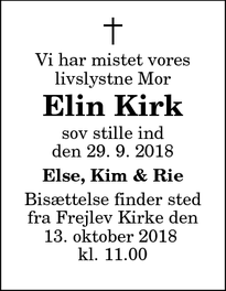Dødsannoncen for Elin Kirk - Frejlev