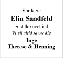 Dødsannoncen for Elin Sandfeld - Hammerum