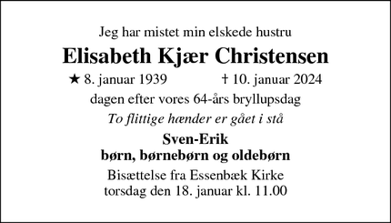 Dødsannoncen for Elisabeth Kjær Christensen - Assentoft