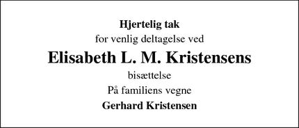 Taksigelsen for Elisabeth L. M. Kristensens - Augustenborg